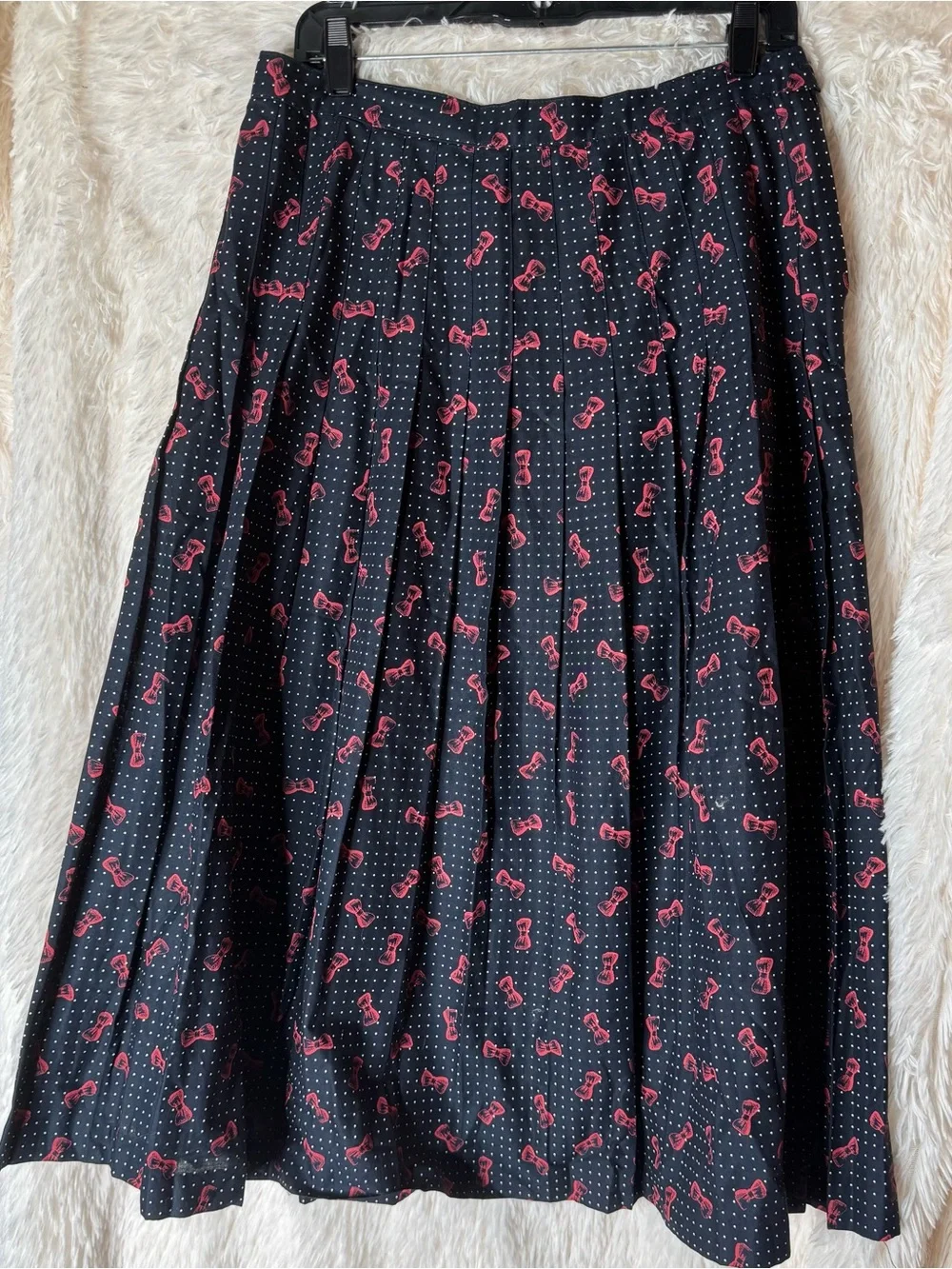 Brooks Brothers Polka Dot & Red Bow Pleated Midi Skirt Made in USA Size 16